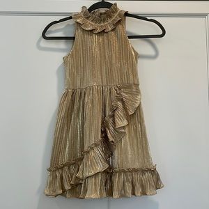 Jeanie and Jack Girls Gold Metalic Plisse Dress Size 6